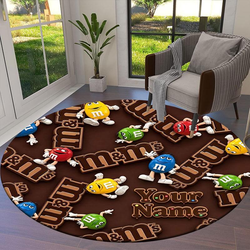 M&M's Custom Name Round Area Rug,Carpet Rug for Living Room Bedroom Sofa Playroom Decor,Non-slip Floor Mat