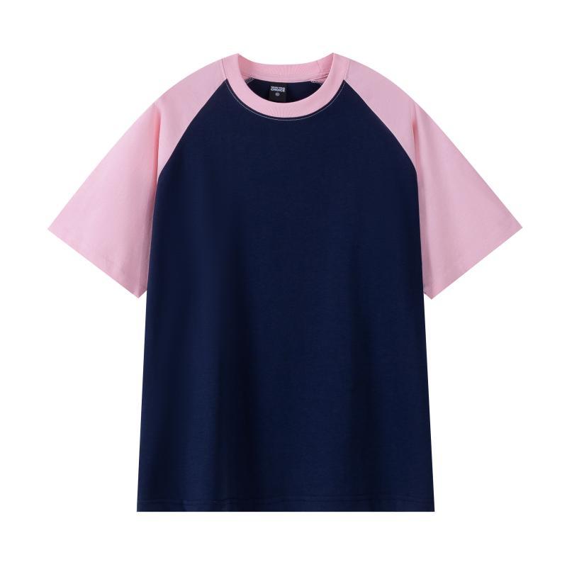 Spring and summer g heavy loose top American retro pure cotton shoulder ramp short sleeve contrasting color couple T-shirt contrasting color design