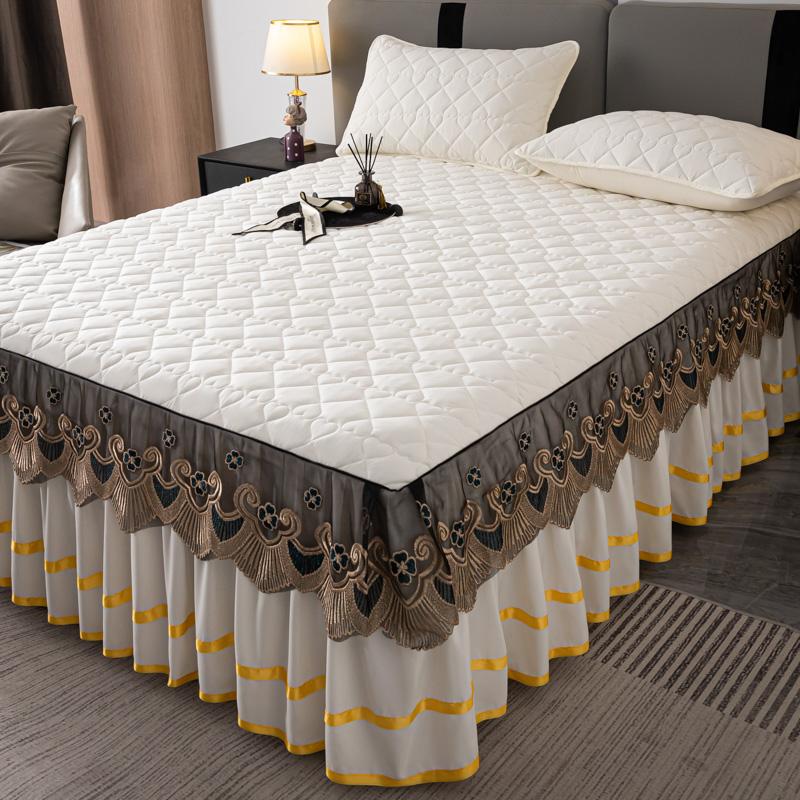1pc Lace Bed Skirt Solid Color Mattress Cover Quilted Bedspread tagesdecke Ruffles Bed Covers with Elastic Band (No Pillowcase)