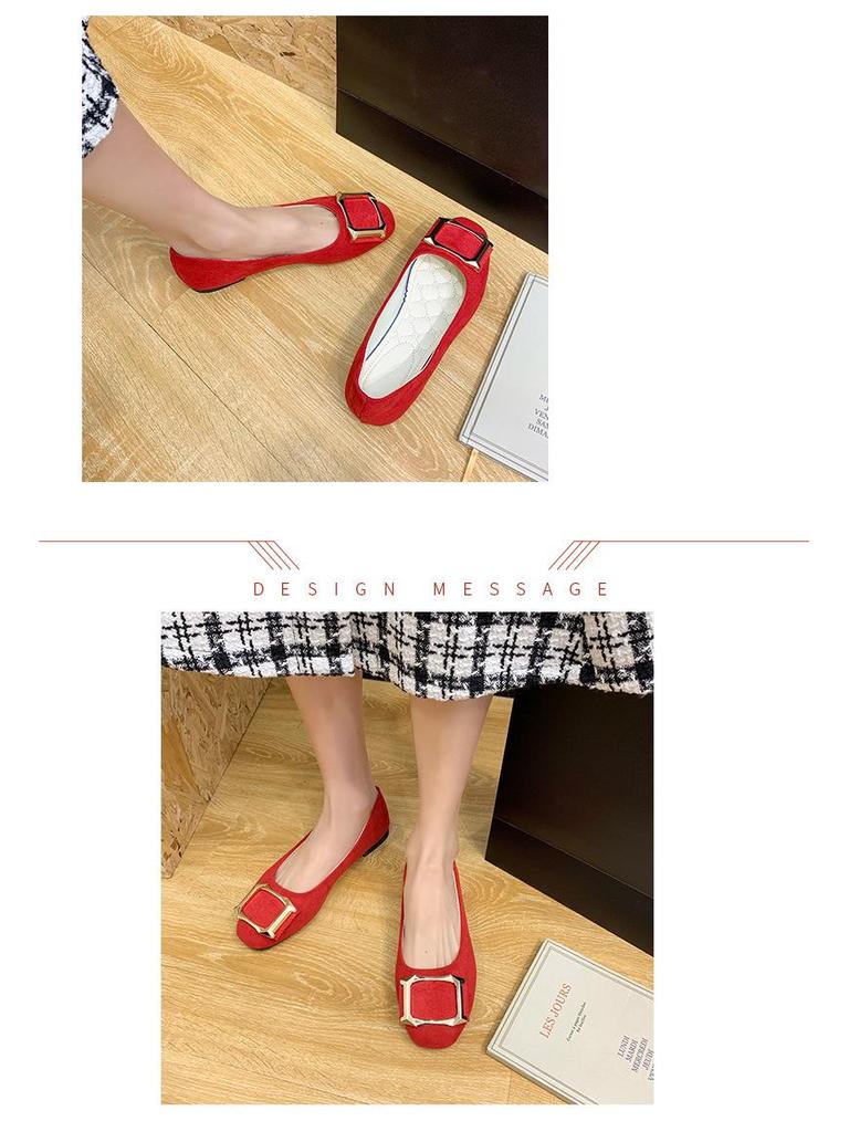 Plus Size Women's Square Toe Loafers with Buckle - Casual Flat Shoes for Spring & Autumn, Size 43