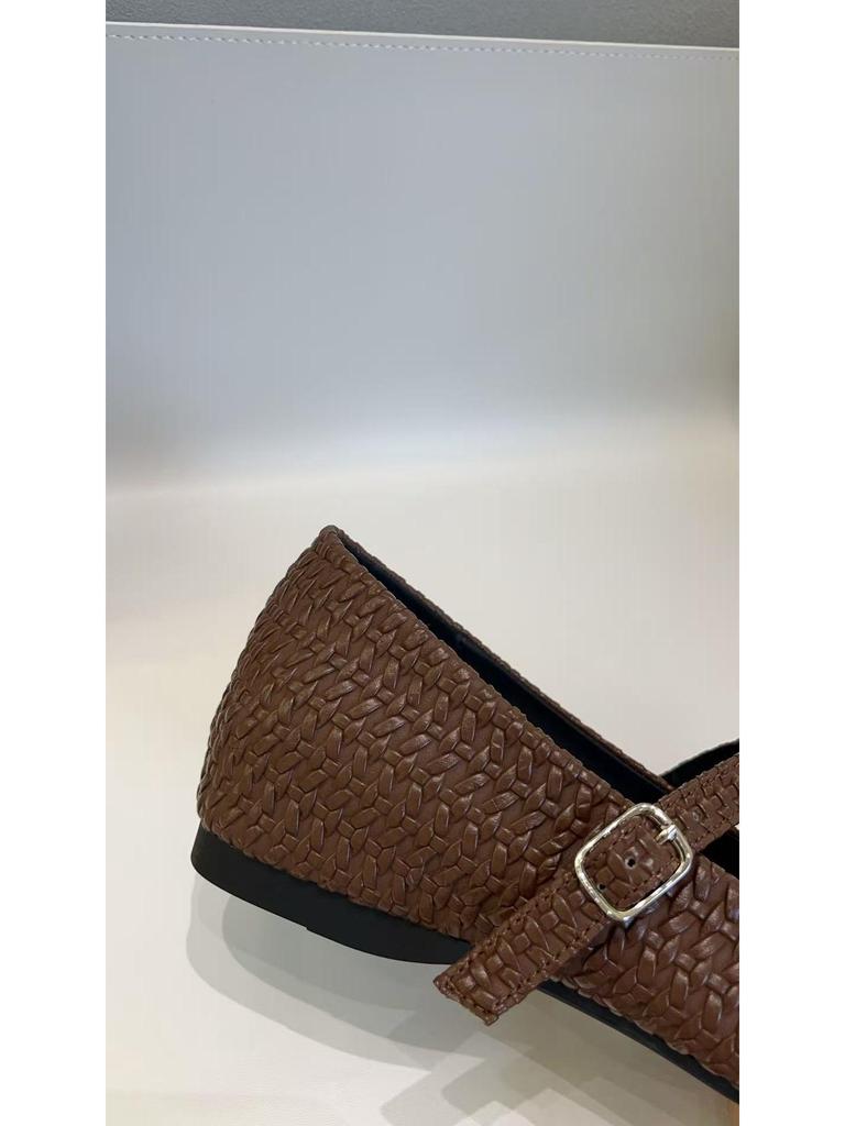 2025 Retro Woven Mary Jane Ballet Flats with Inner Lift, Square Toe, One-Strap Design for Women
