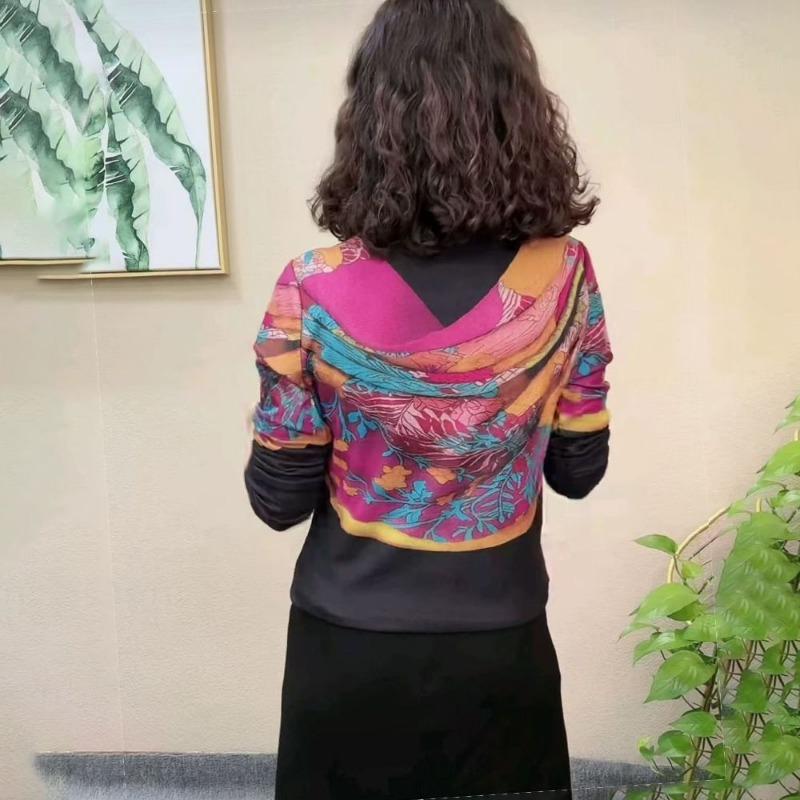 Autumn and Winter New Fashion Fake Two-piece Printed Western-style Long-sleeved Half Turtleneck Bottoming Shirt Top