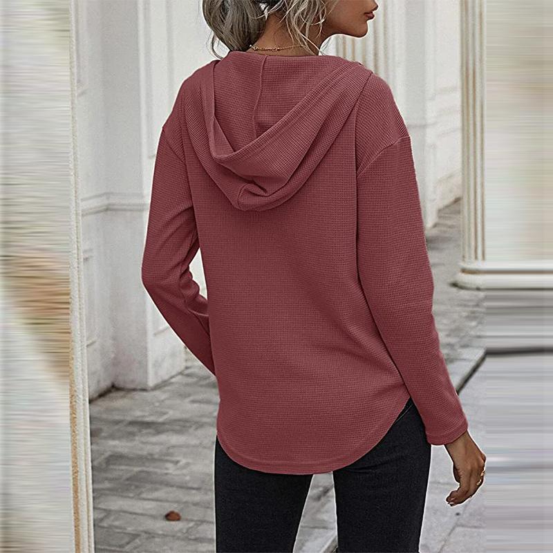 Dámské mikiny s kapucí do V s dlouhým rukávem Pulovr se stahovací šňůrkou Topy s kapsou