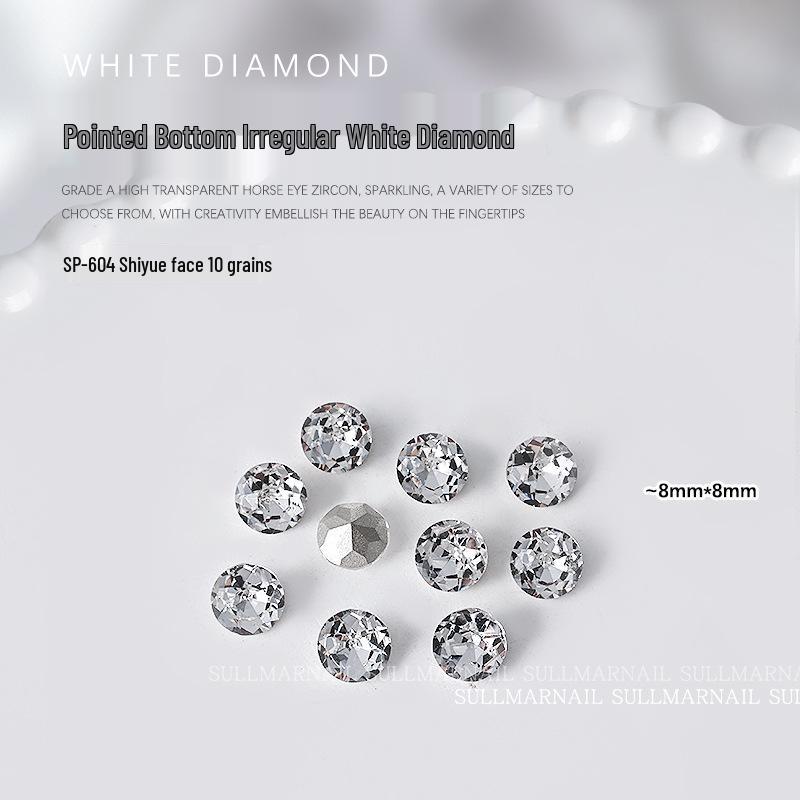 10-Piece Nail Art Set: Pointed Bottom Heart, Crooked Heart, White Diamond, Peach Heart, Square Transparent Rhinestones for Nail Decoration