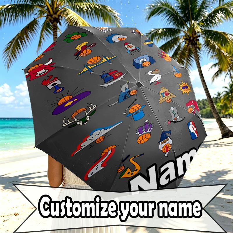 Custom Name Personalized basketball Print Umbrella, Auto Open Close, 8‑Rib Sturdy Frame, Commute Camping Hiking Use, Birthday Gift