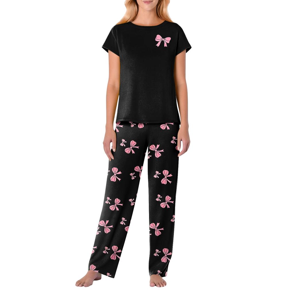 Women's Valentine's Day Butterfly Print Short,Sleeve Pajama Set