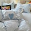 Cute Blue Heart Bedding Set Ins Nordic Embroidery Bed Sheet Set Of Four Pieces Home Luxury Duvet Cover Set For Girls