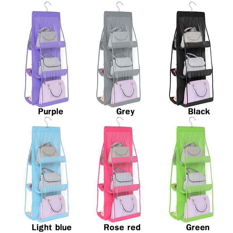 Double Side Transparent 6 Pocket Organizer Backpack Handbag Storage Bags Shoe Storage Bag Home Supplies Closet Rack Hangers