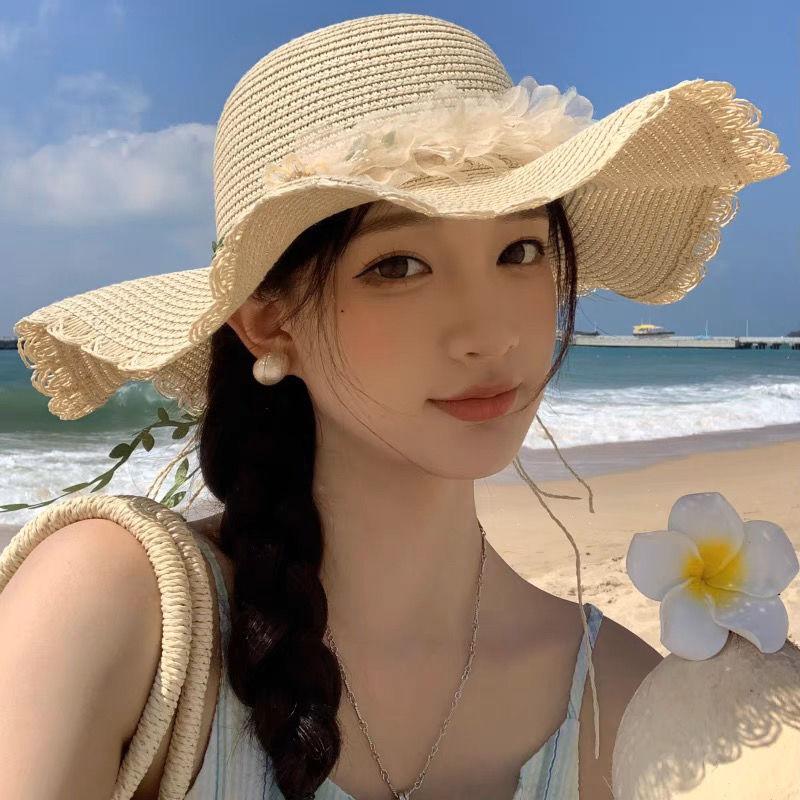 Bow Summer Lace Hat Beach Straw Hat Beach Hat Brim Sun Protection Vacation Sun Hat Sun Hat