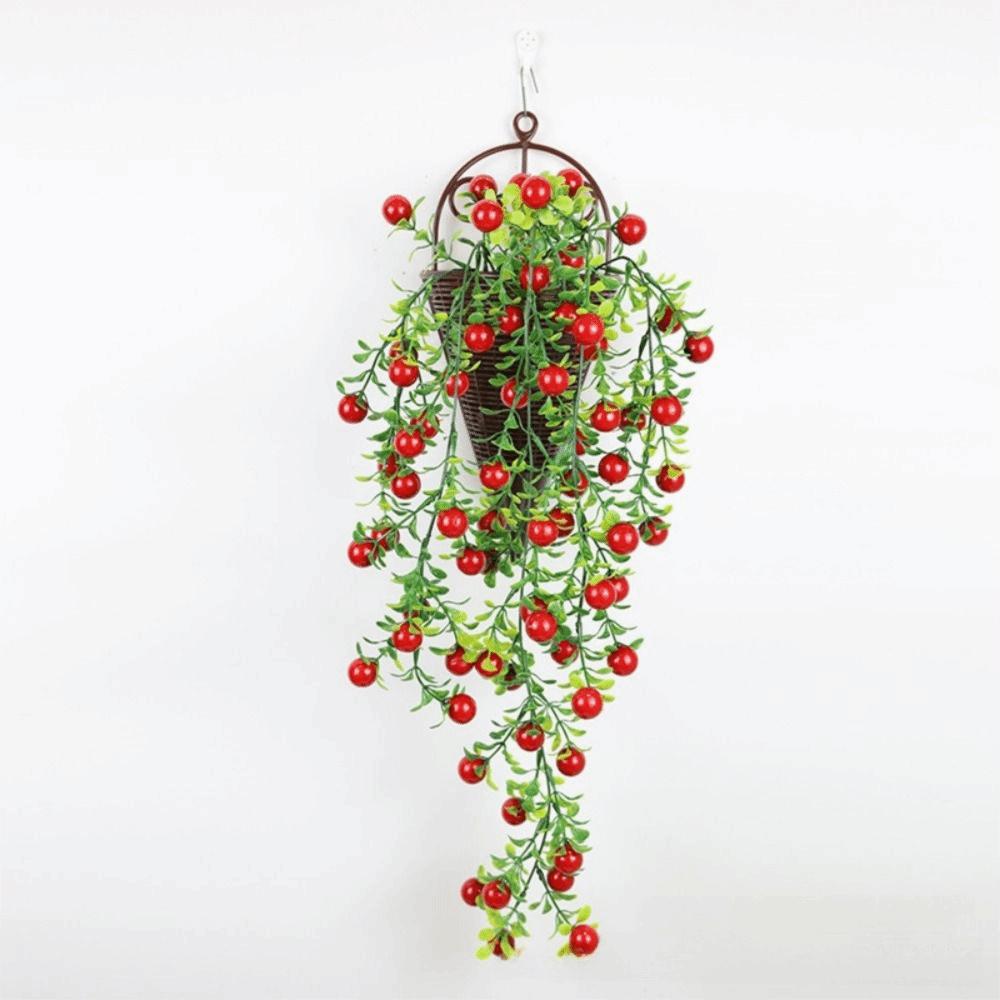 Ornament Simulationspflanze Ranke Rot Orange Frucht Hängende Girlande Hohe Qualität Pflanzenwand Geschenk