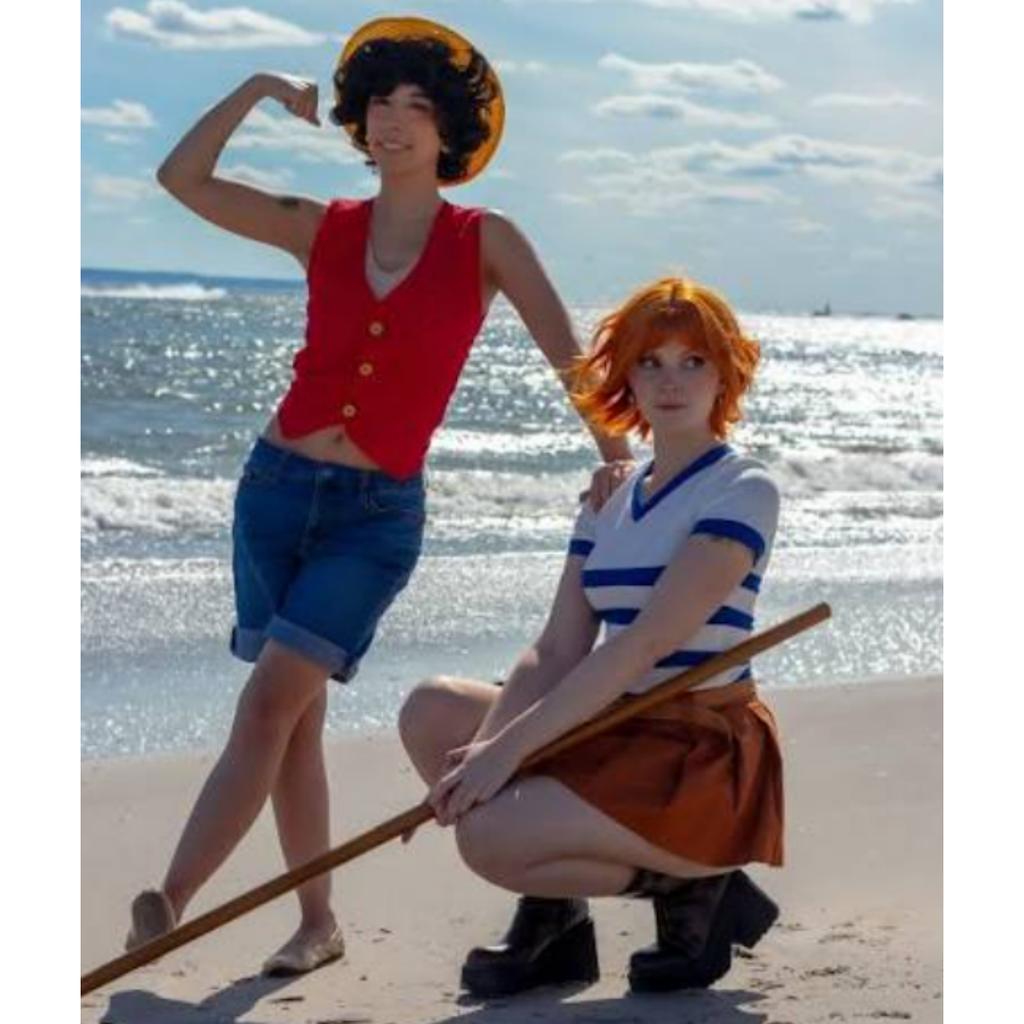 One Piece Monkey D Luffy Cosplay Costume, Red Jacket Blue Pants with Straw Hat, Adult & Kids Anime Role‑Play Halloween Outfit