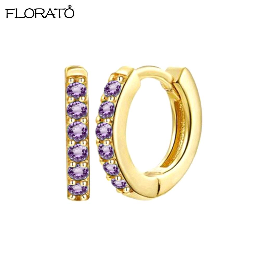 925 Silver Needle Crystal 9mm Small Hoop Earrings for Women Minimal Huggie Earrings Colorful Zircon Piercing Earrings Jewelry