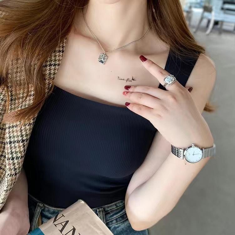 

Весенне-летняя бесшовная майка на широких бретелях со встроенными чашечками для женщин XL (130-150 jin) чёрный