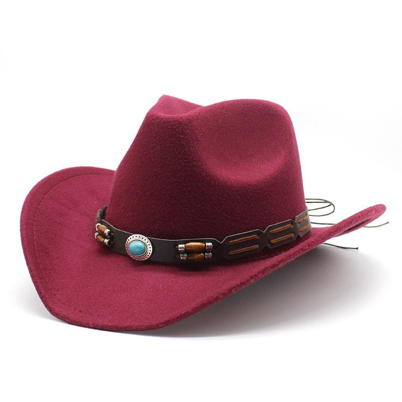 Woolen Hat Western Cowboy Hat Men'S And Women'S Couple Hat Curled Jewel Accessories
