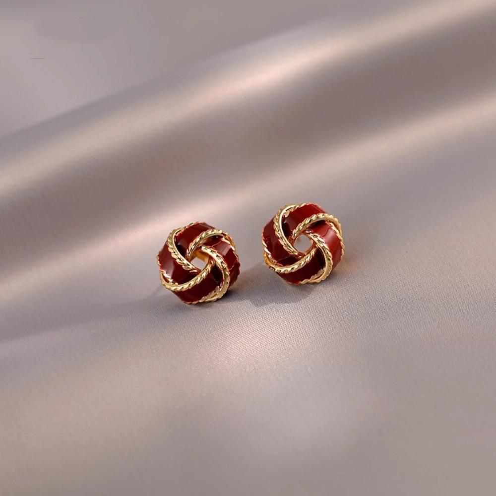 Vintage Rose Pearl Ear Studs Geometric Autumn Winter Earring Wine Red New Year Earring  Sweater