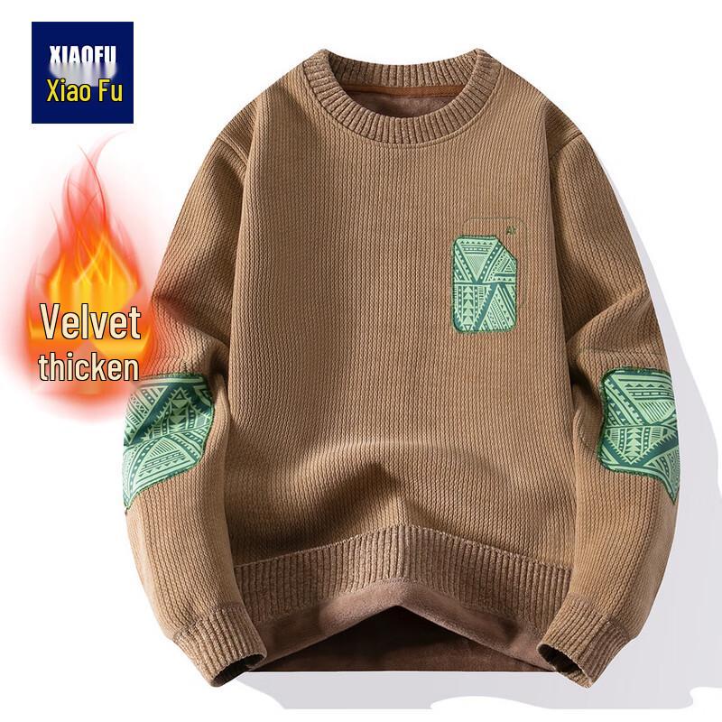 Men s Winter Fleece-Lined Knitted Round Neck Base Layer Top 2XL