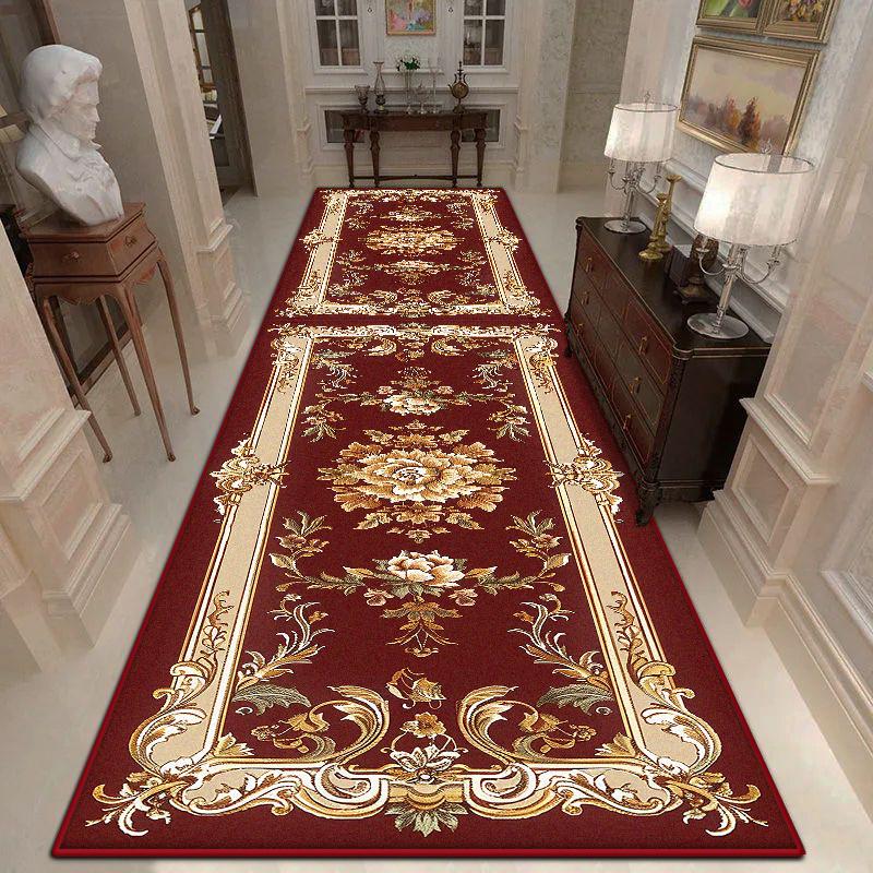 Persian Style Red Long Hallway Carpet Lint-free Stairway Decor Non-slip Large Rug Soft Home Corridor Decoration Mat Easy Clean