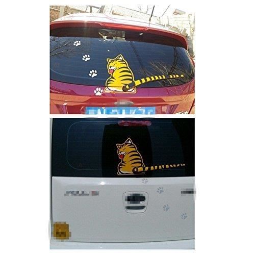 Autocollant d'essuie glace de motif de chat mignon avec sa queue dans l'essuie glace (Jaune)