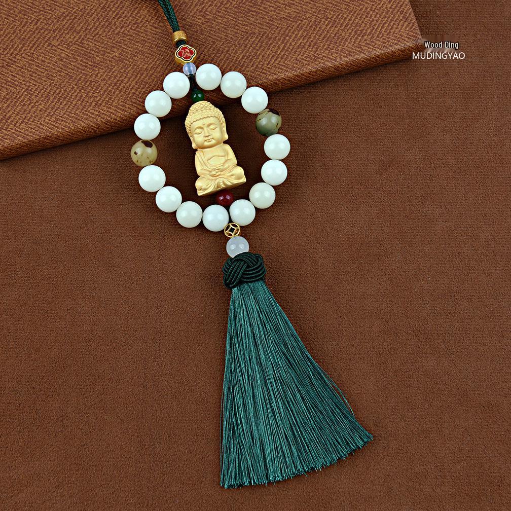 25 Boxwood Small Buddha Car Pendant - High-End White Jade Bodhi Rearview Mirror Ornament for Car Interiors