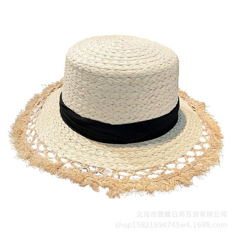 Women's Summer Sun Protection Straw Hat Beach Hat High-End Feel Hat Raffia Hollow Out Fringe Hat