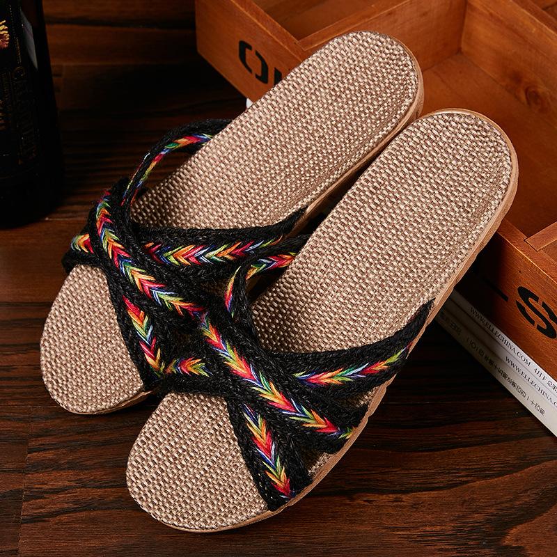 Fashion Women Indoor Slippers Home Flax Slides Summer Flat Shoes Woman House Floor Slippers Breathable Lovers Bedroom Shoes SH061202