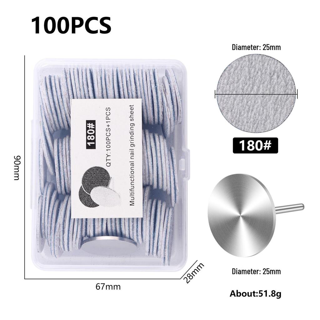 Nail Art Sand Disc for Polishing, Shaping, and Filing Extension Nails - 100 Pieces