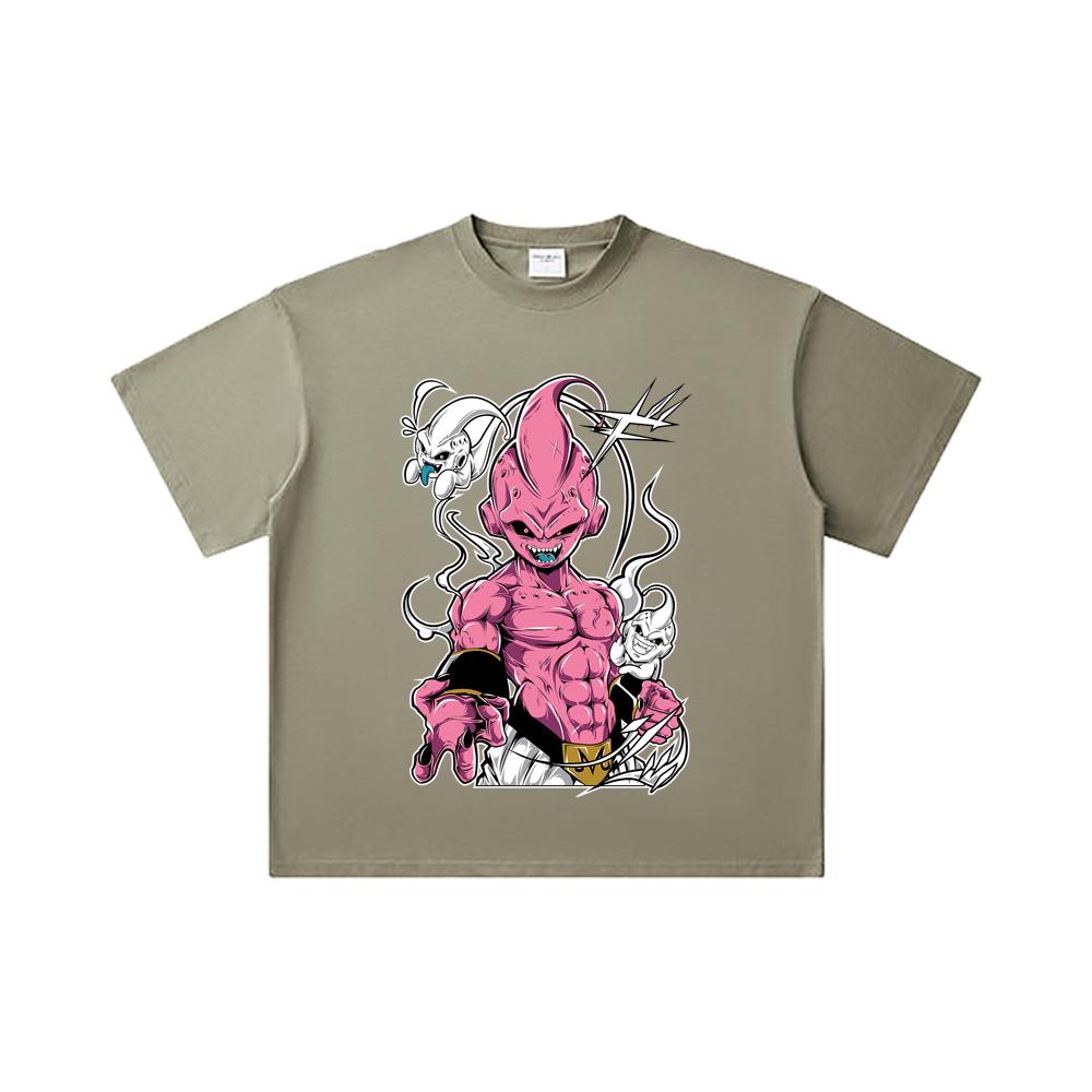 260 GSM Double Yarn 32 Count 100% Cotton Dragon Ball V12 Majin Buu Print Unisex Heavy Cotton T Shirt