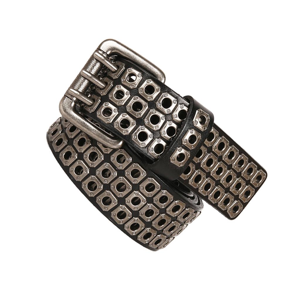 

3-рядные стильные ремни с шипами, полый ремень, повседневный мужской ремень из воловьей кожи, модный пояс с уникальной пряжкой