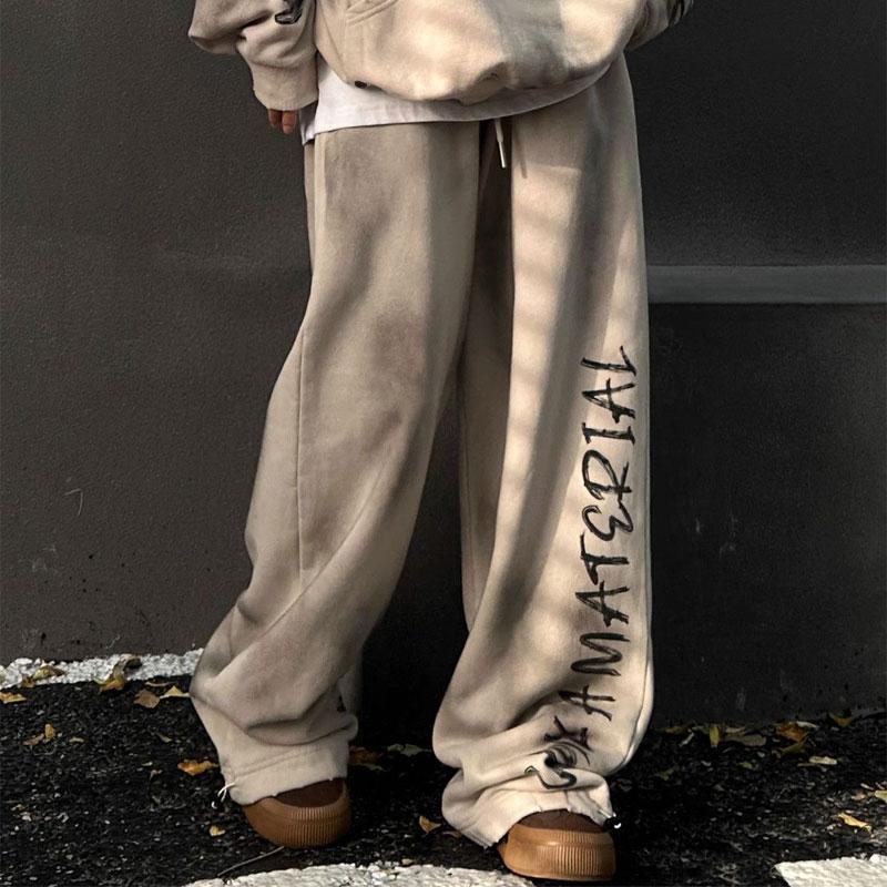 

Men s Women s Streetwear Beige Washed Graffiti Wide Leg Sweatpants M абрикосовый