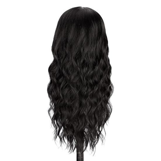 Peluca larga y rizada para mujer, parte media, natural, sedosa, resistente al calor, fibra de alta temperatura, encaje frontal, ondulado, negro, marrón, cabello sintético