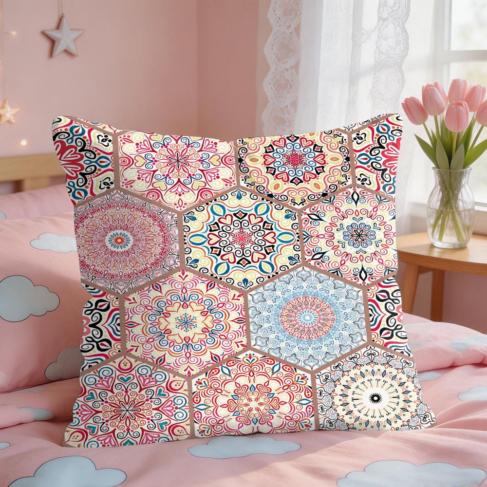 Ethnic Colorful Floral Bohemian Cushion Cover Short Plush Pillow Case Room Sofa Cushion Covers Home Decor Funda