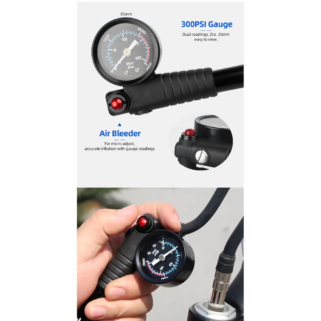 High Air Pressure Pump W/ Gauge for Front Fork Suspension Shock Absorber Bike Tire Presta Schrader Valve Inflator Hose Rotatable