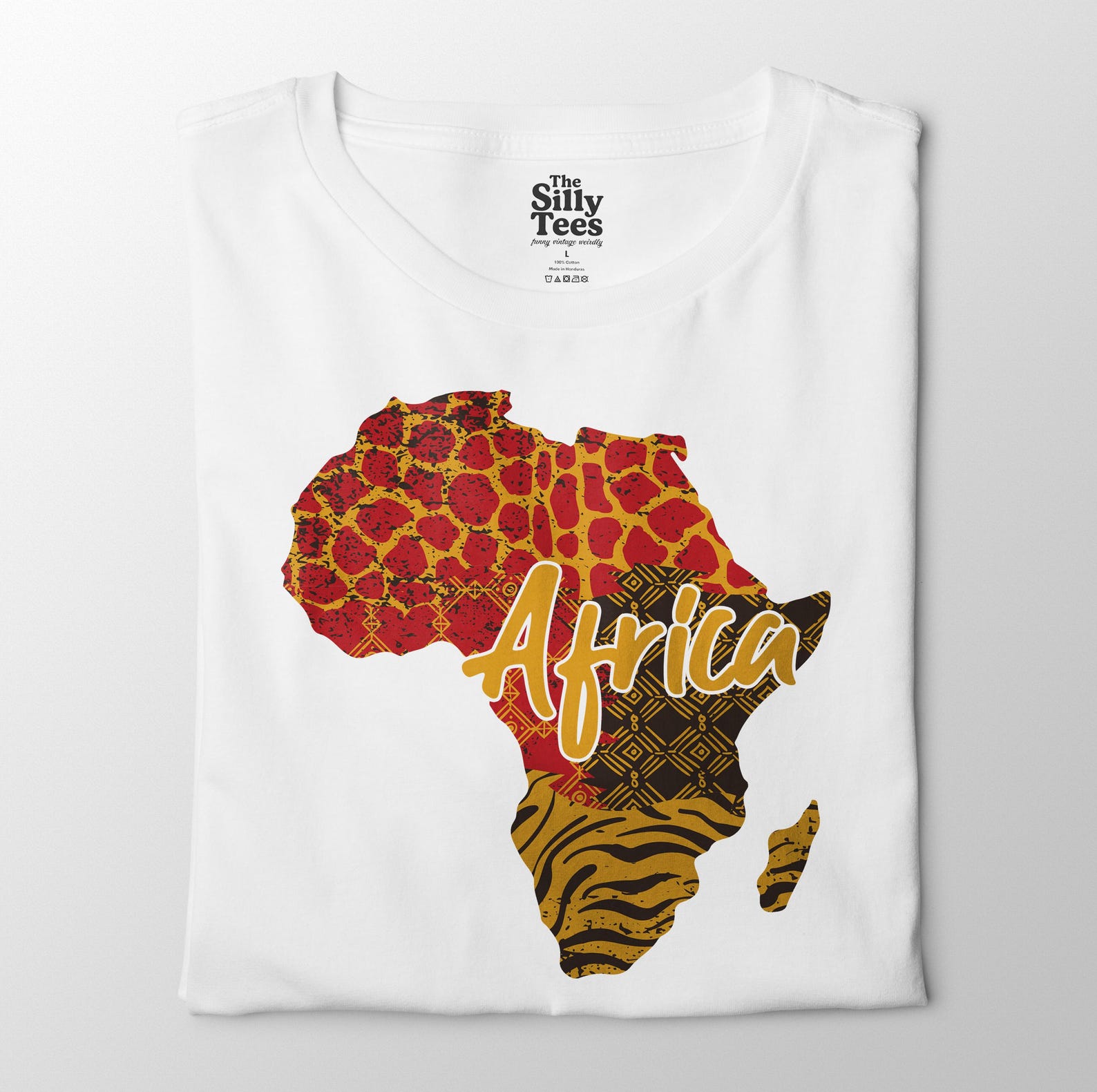 Africa Map Animal Print T-Shirt: Giraffe Zebra Safari Graphic Tee XL