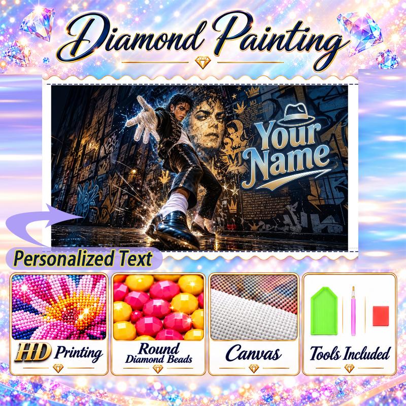Michael Jackson 5D DIY Diamond Painting Custom Name Text, Full Drill Rhinestone Mosaic Art Home Gift