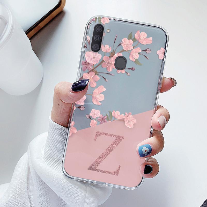 For Samsung Galaxy A11 M11 Case Soft Slim Luxury A-Z Letters Back Cover Funda Clear Bumper For Samsung A 11 M Transparent Shell