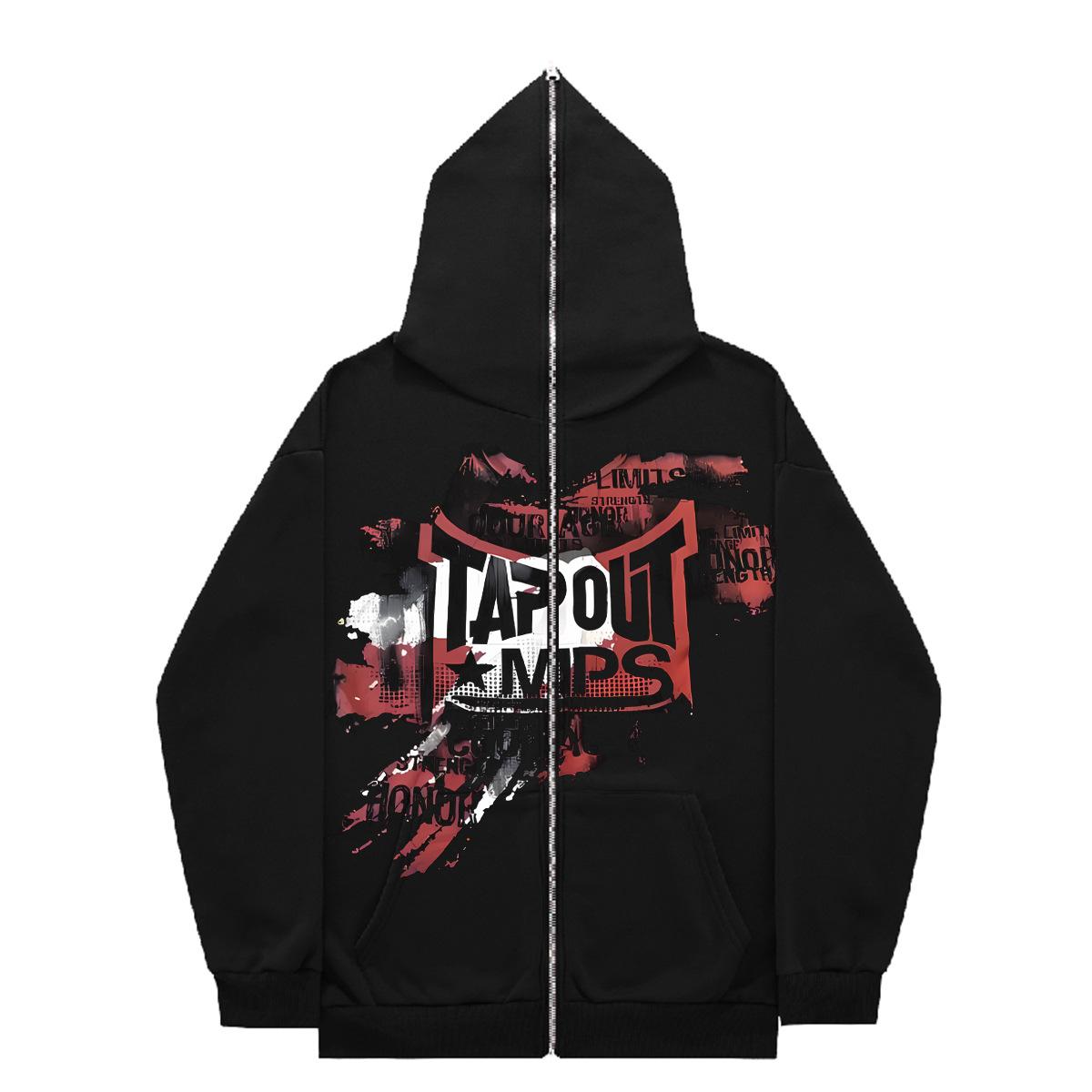 Full zip hoodie sweater gothic high street full zip oversized coat men s and women s streetwear y2 coat S чёрный