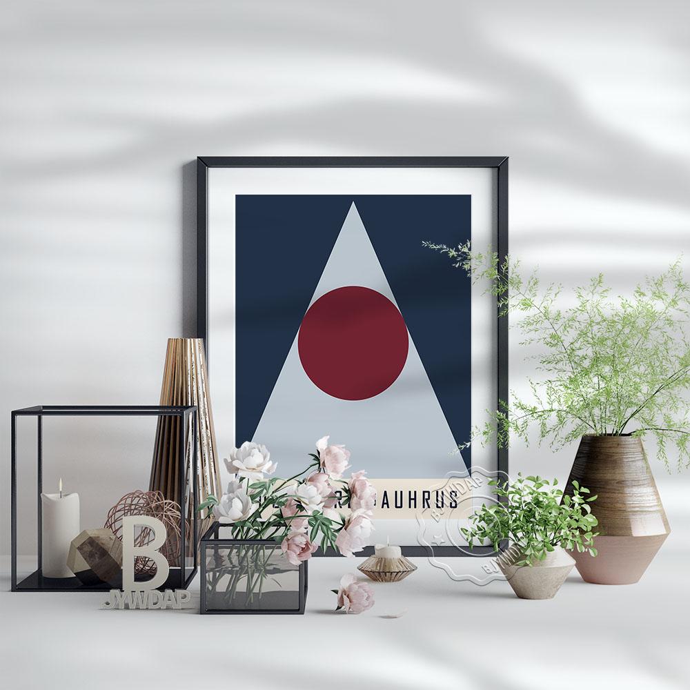 Bauhaus Exhibition Poster, Geometric Shadesblue Triangle Red Round Patterning Combination Poster, Minimalism Home Kid Room Decor No Frame