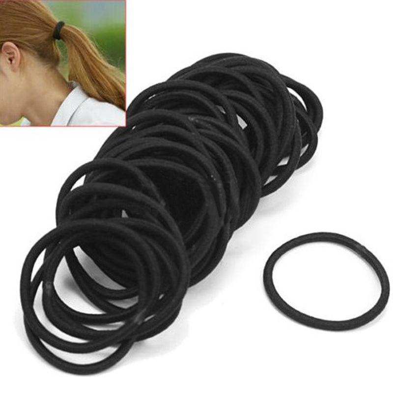 50pcs Women Elastic Ponytail Holder Black Hair Ropes