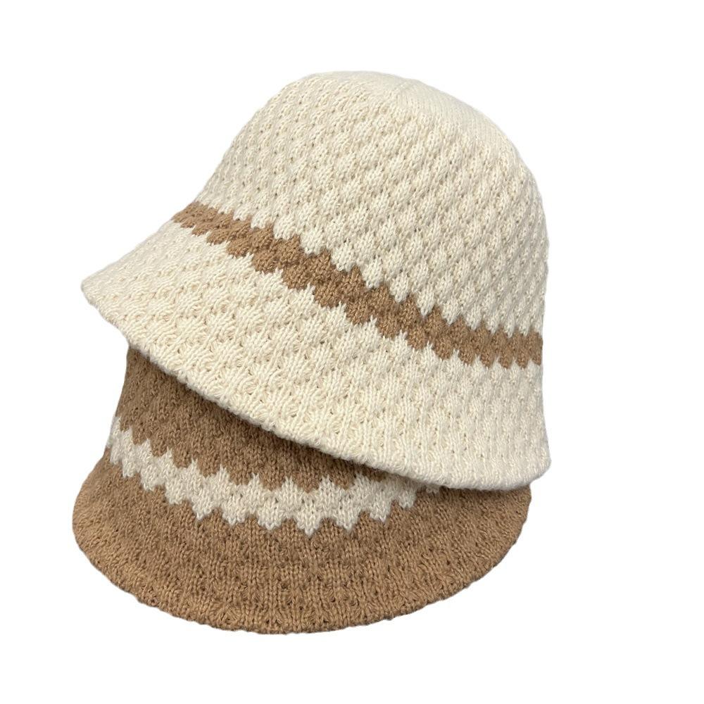 Color Matching Striped Warm Wool Fisherman's Hat Children Autumn and Winter Tide Brand Showing Washbasin Hat Bucket Hat