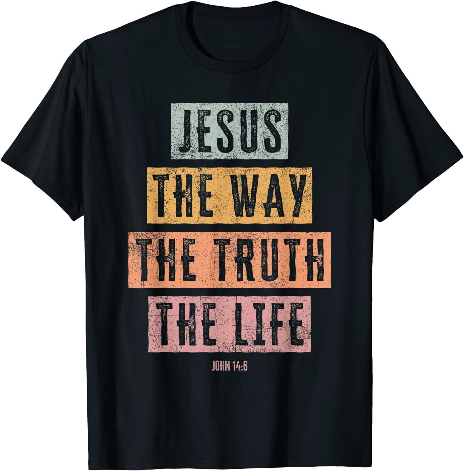 Christian Jesus The Way Truth Life Black Cotton T-Shirt S-5XL XXL