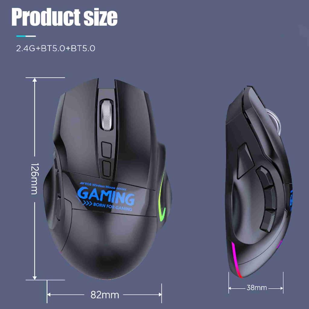 Wireless Gaming Mouse 9 Key Bluetooth Dual Mode DPI Adjustable Rechargeable Computer Mouse with RGB
