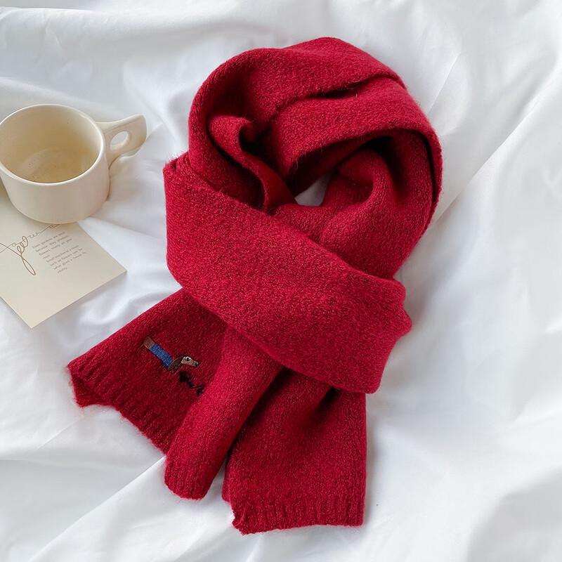Women s Winter Knitted Wool Scarf with Dog Embroidery