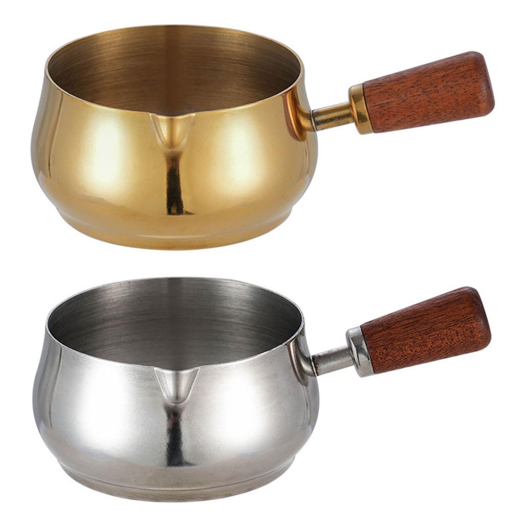Stainless Steel Measuring Cups With Wooden Handle Condiment Serving Cups Ideal For Espresso And Sauce Pouring