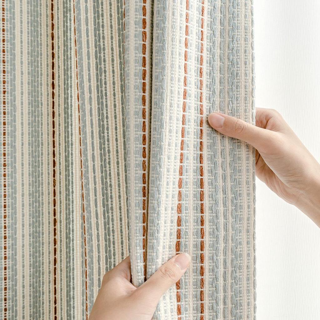 Xiaohongshu Fair Isle Dopamine Curtains for Kids' Rooms: Color-Woven Fabric & Gauze Options for Boys and Girls Bedrooms