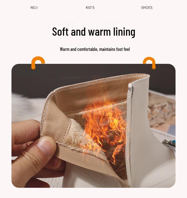 Autumn/Winter 2025 Korean Style Girls' Leather Princess Boots: Velvet-Lined, Soft Sole Short Boots