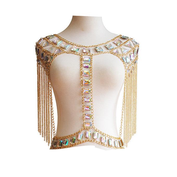 2023 Sommer Sexy Edelstein Quastenweste & Taillen Körperkette Set