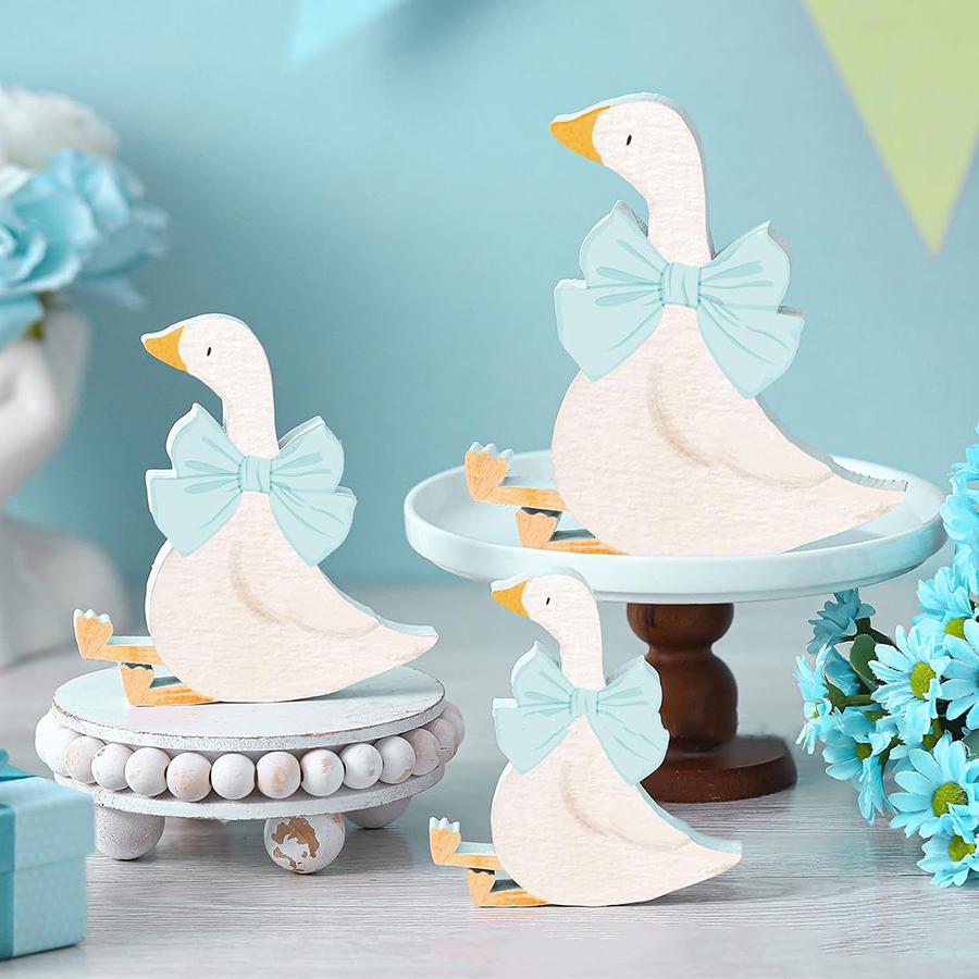 3Pcs Silly Goose Birthday Party Decoration Pink Bow Wooden Silly Goose Baby Shower Centerpiece Gift Desk Tiered Tray Party Favor