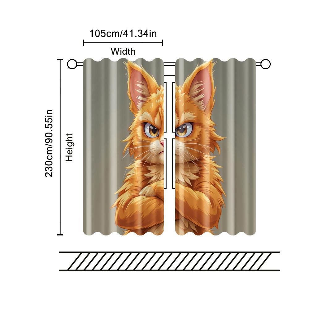 2 Pcs   Filtering Curtains (excluding Rods   Non-movable   Without Batteries) I Am Not Fat Cat for Use In Bedrooms and Living Rooms
