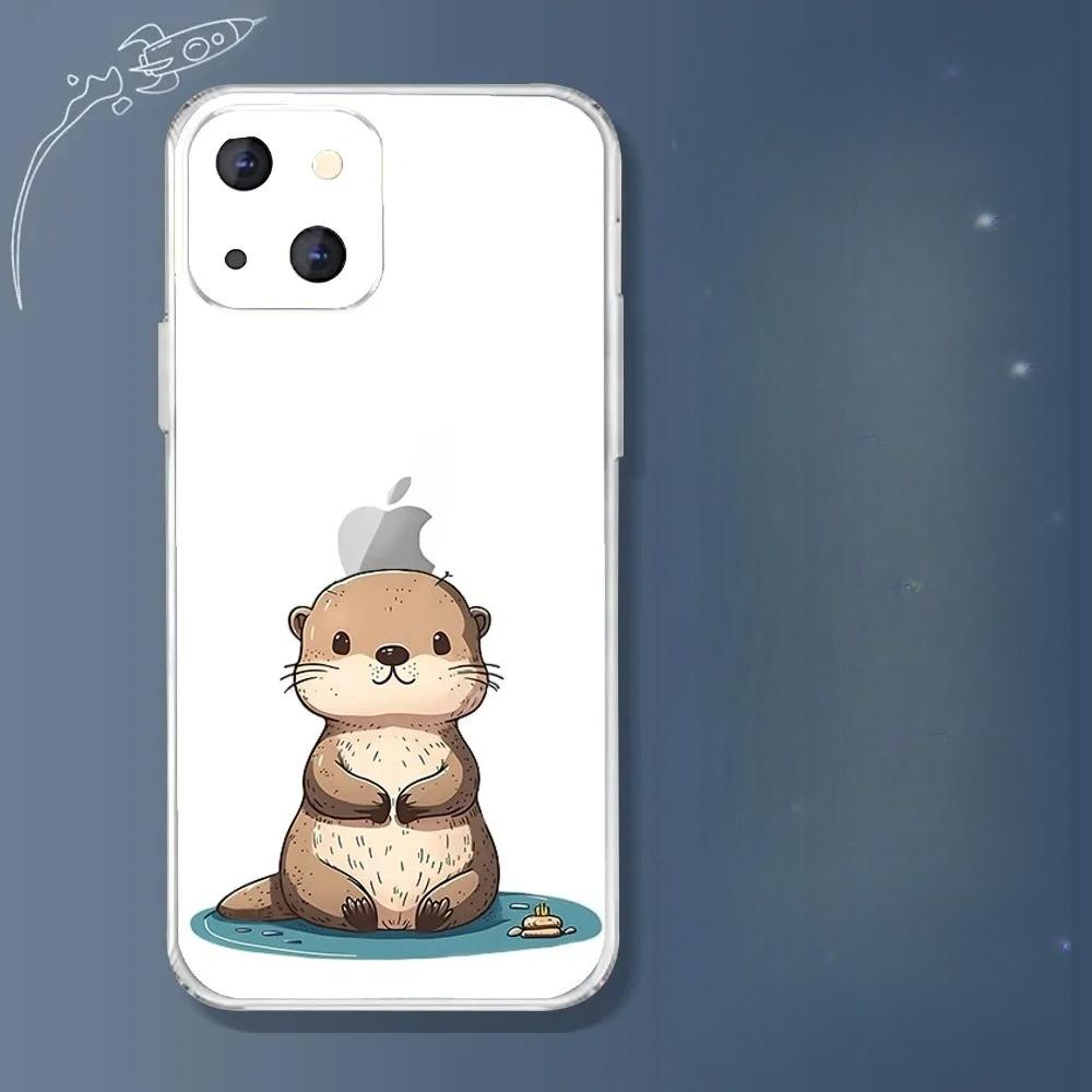 

Cartoon Sea Otter Transparent Phone Case For iPhone 16 15 11 12 14 13 Pro Max Mini X XSMax XR 7 8 Plus SE4 16e Cute Silica Cover iPhone 12
