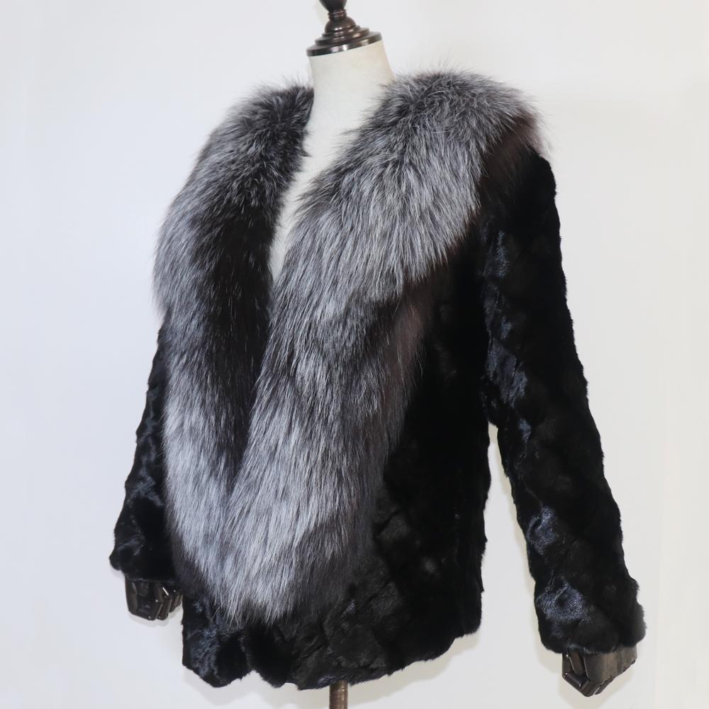Women Winter Real Mink Fur Caot With Fox Fur Collar Natural Warm Mink Fur Jacket Lady Fashion 100% Real Mink Fur Overcoat